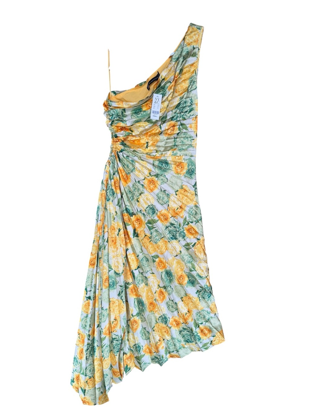 New York & Company Yellow and Green One-Shoulder Floral Midi Dress